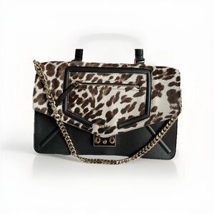 Furla Alice Animal Print &  Black Leather Shoulder Bag W/ Detachable Strap